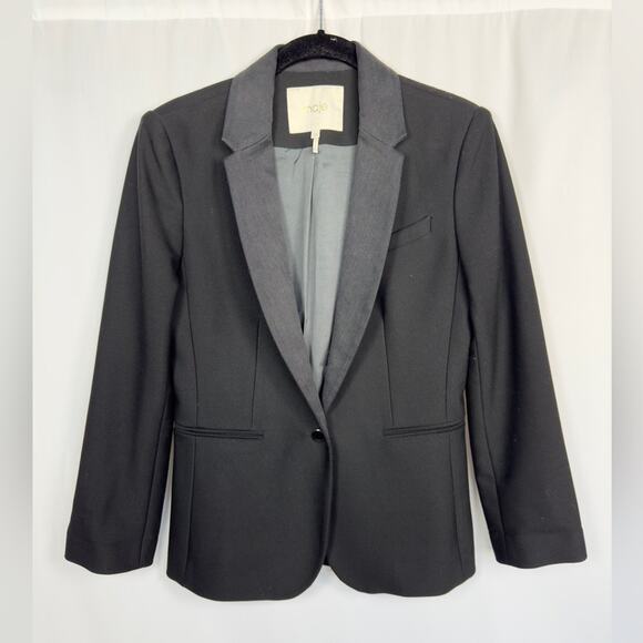 Maje Black & Denim Like Collar Blazer Size 38/M - Picture 1 of 10